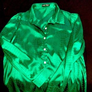 Never worn, green silky alligator button up shirt.